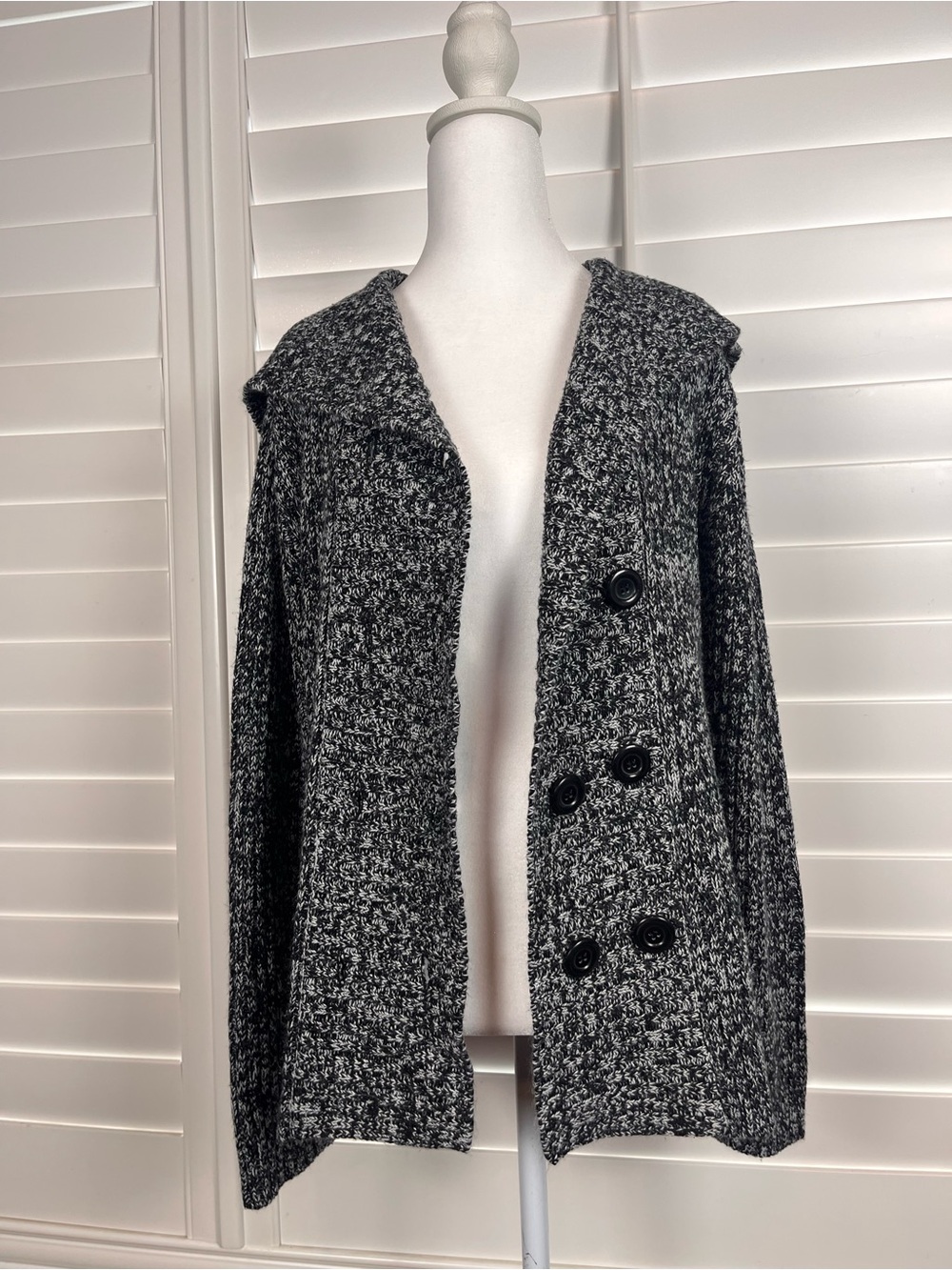 chunky knit double breasted sweater Monochrome coat size L petite cozy minimal